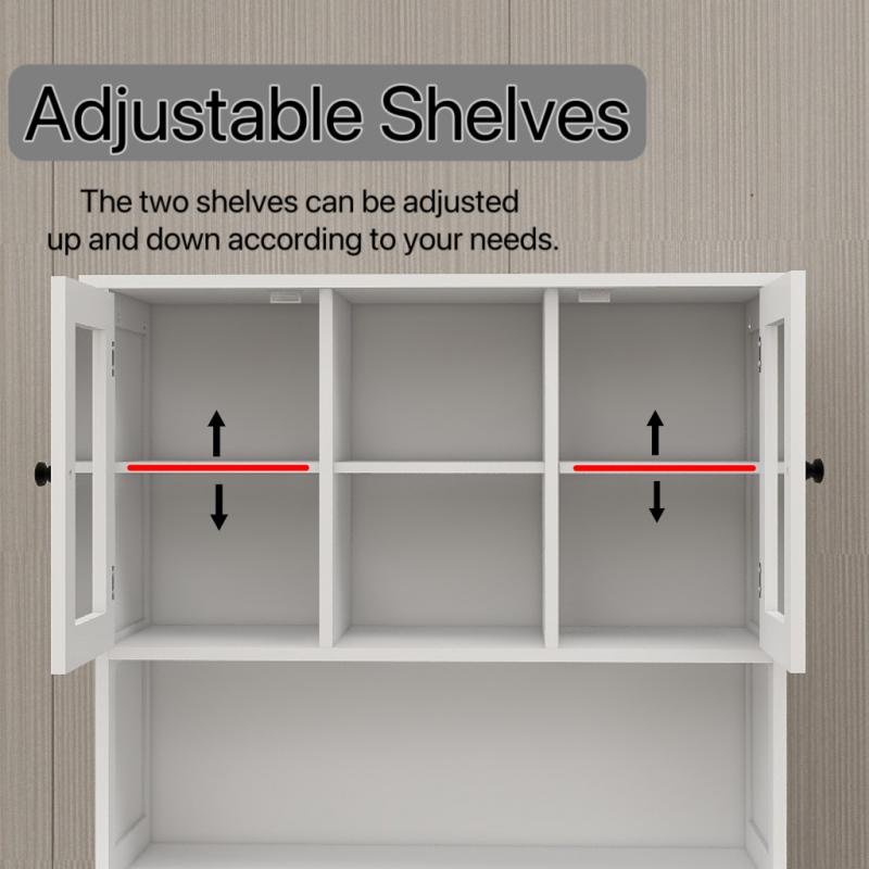 67.7  Tall Kitchen Trash Can Storage Cabinet With 3 Adjustable Shelves, 2 Drawer