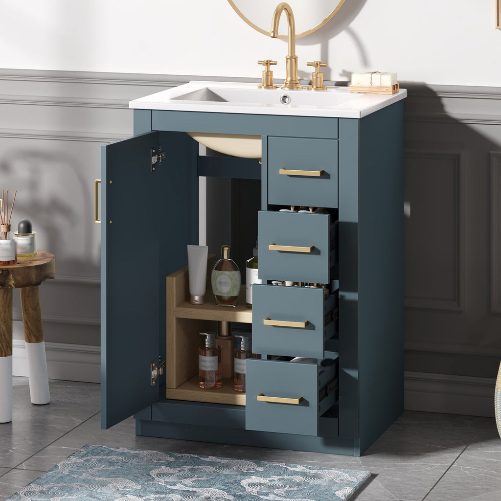 24   Bathroom Vanity With Integrated Ceramic Sink, Bathroom Cabinet With 1 Door,