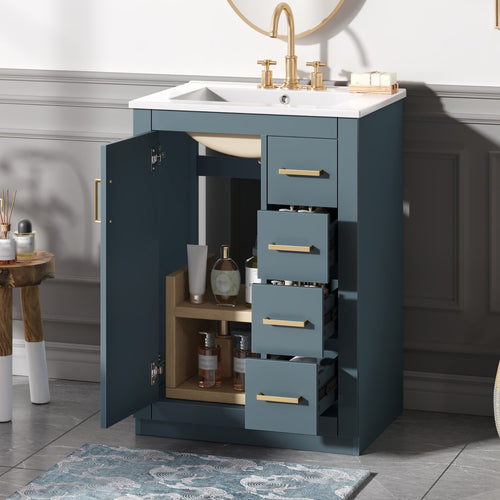24   Bathroom Vanity With Integrated Ceramic Sink, Bathroom Cabinet With 1 Door,