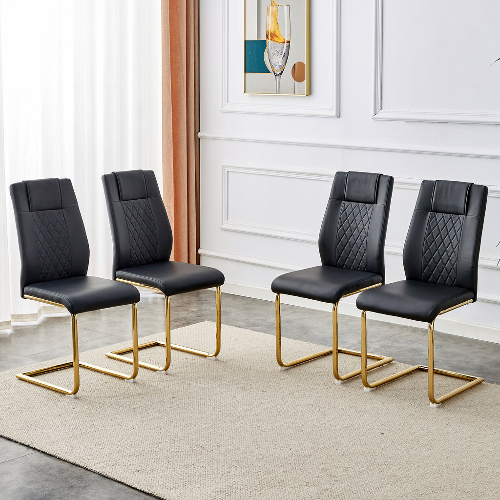 Modern Dining Chairs With Faux Leather Padded Seats,dining Room Chairs,gold Meta