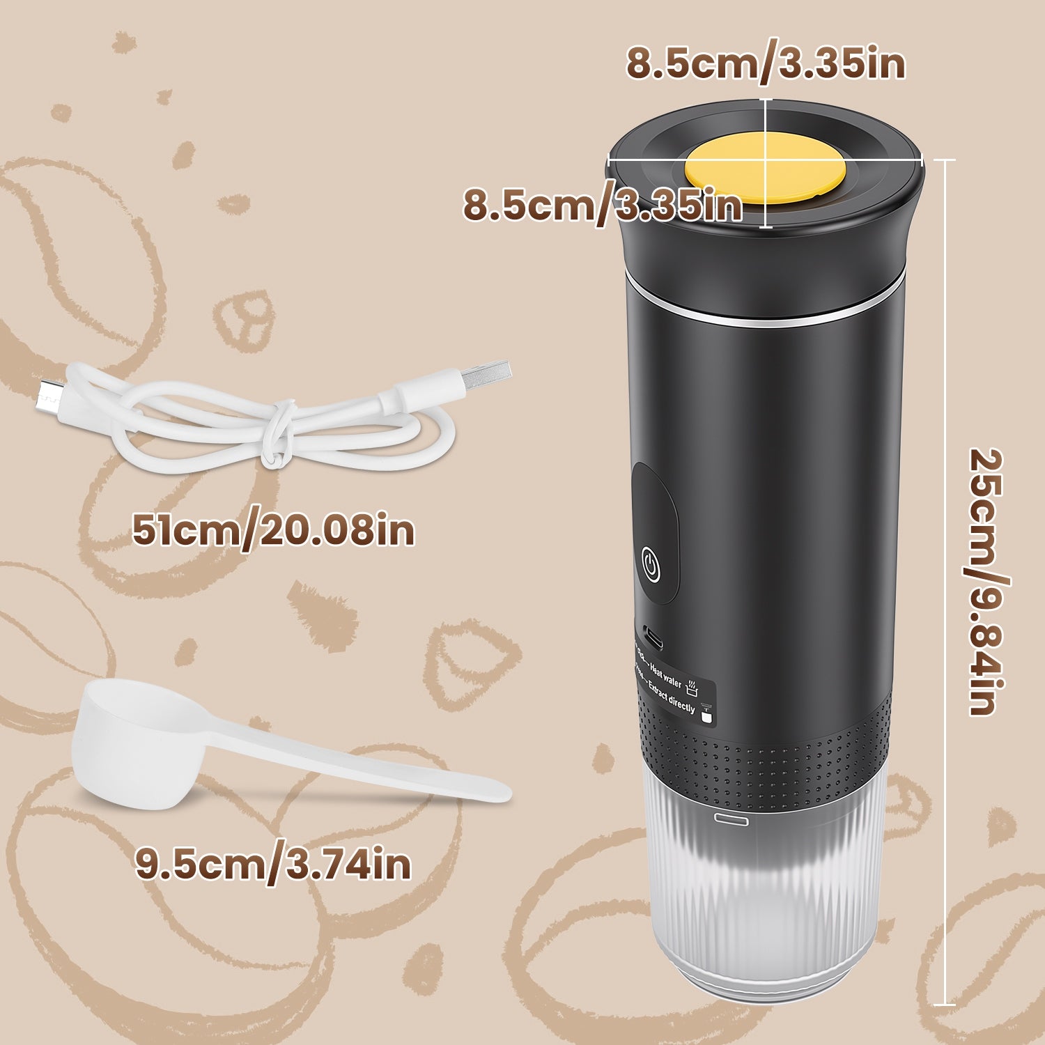 3 In 1 Portable Espresso Machine Cordless Mother Day Self Heating Coffee Maker W