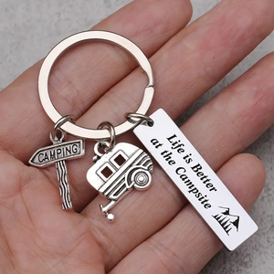 Camping Site Life Is Better Keychain, RV Camping Trailer