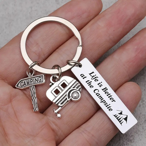 4pcs  Camping Site Life Is Better Keychain, RV Camping Trailer Accessories, Camping Travel Trailer Keychain Gifts, Souvenirs, Car Parts Package Charm