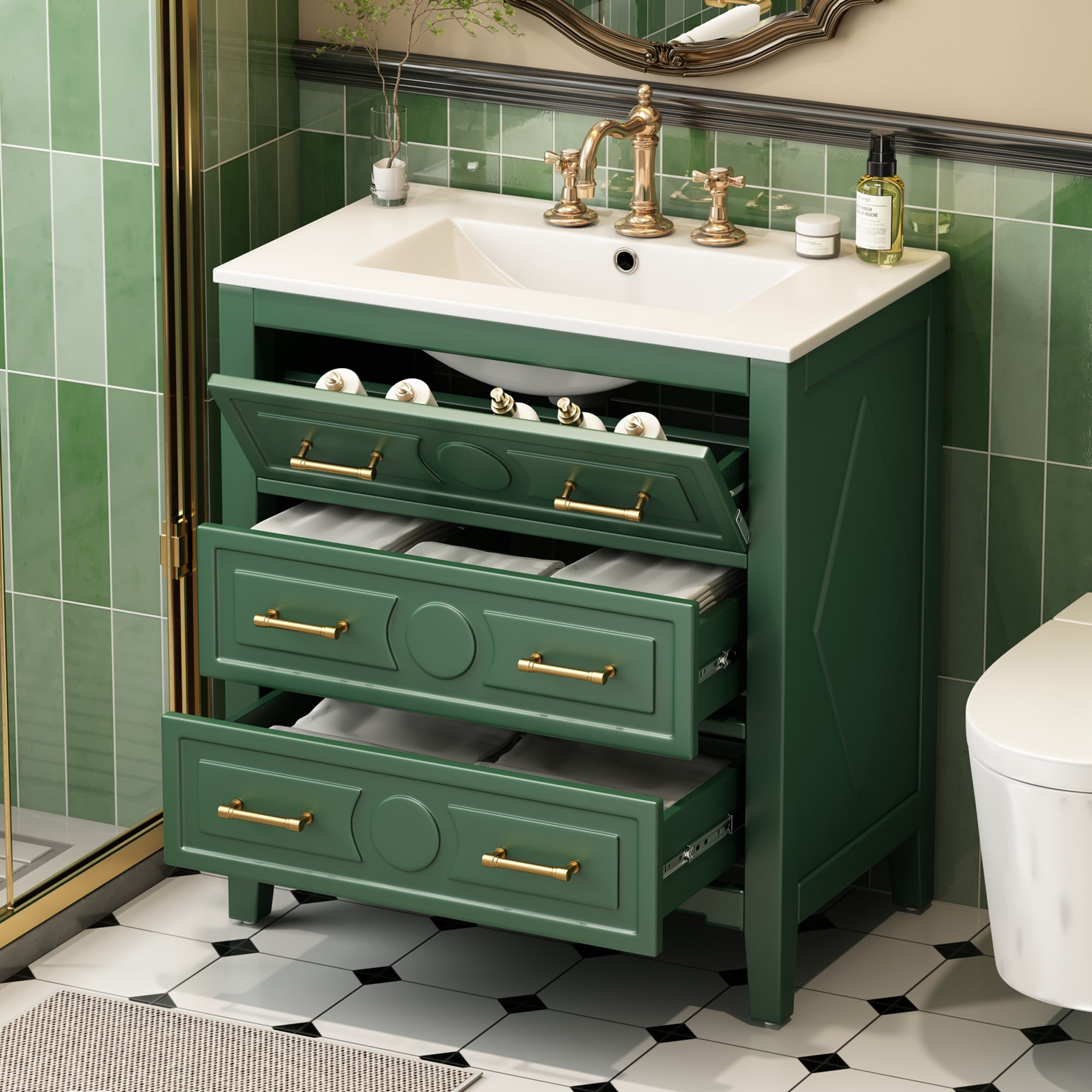 30   Bathroom Vanity With Ceramic Sink Combo, Free Standing Single Vanity Set Wi