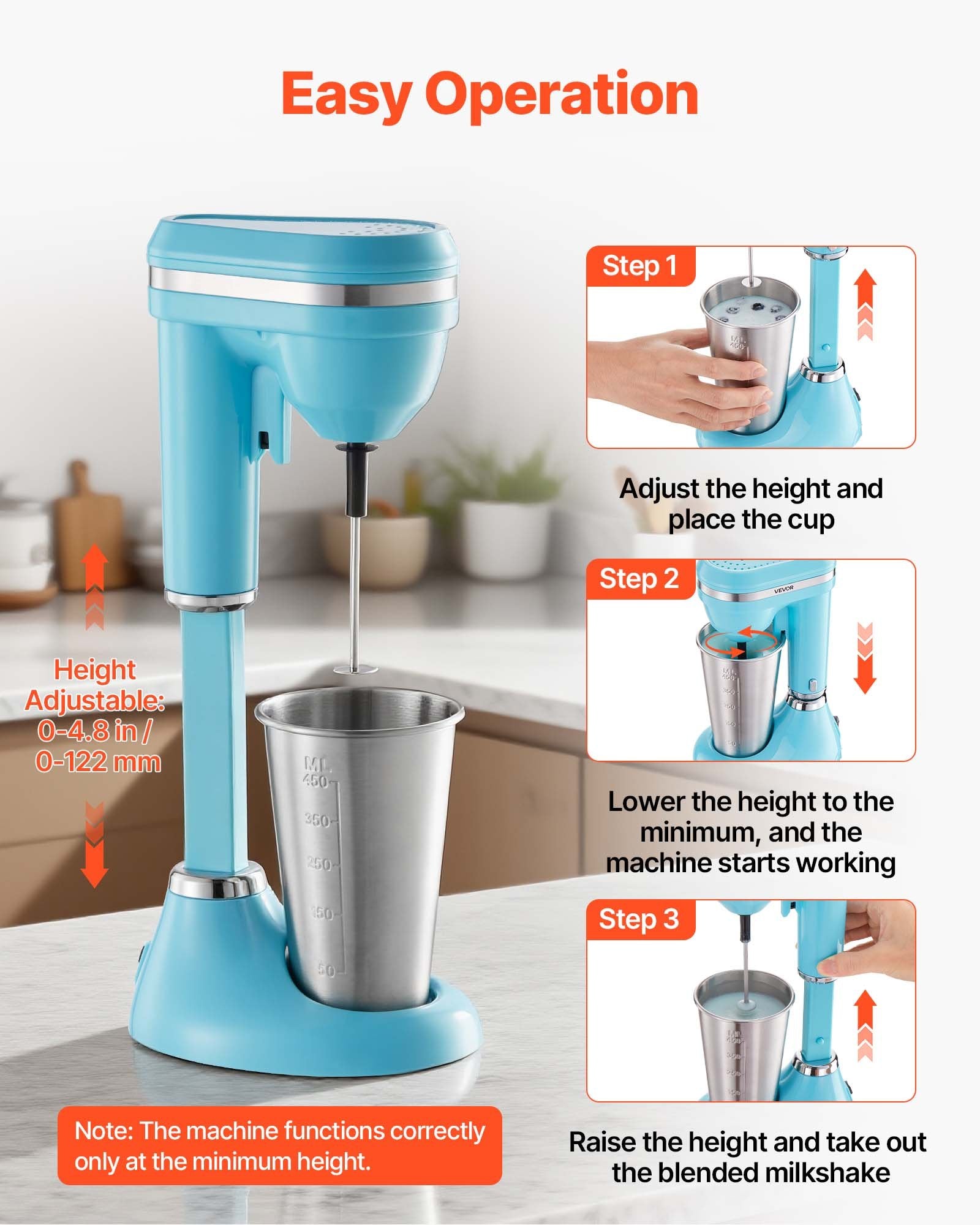 Milkshake Maker, 100W Milk Shake Maker Mixer, Single Head Drink Mixer Blender Ma