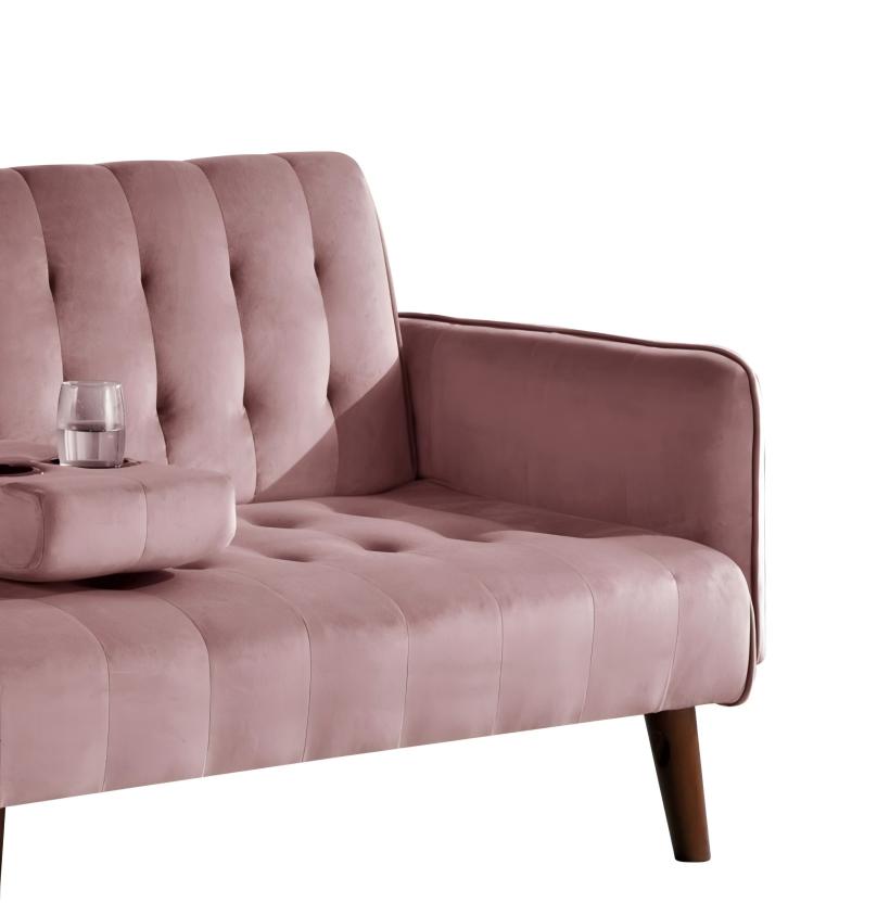 72   Sleeper Sofa Bed - Convertible Folding Backrest To Full Bed With Cup Holder