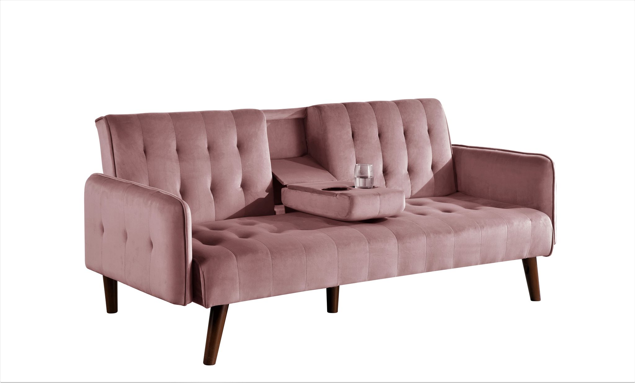 72   Sleeper Sofa Bed - Convertible Folding Backrest To Full Bed With Cup Holder