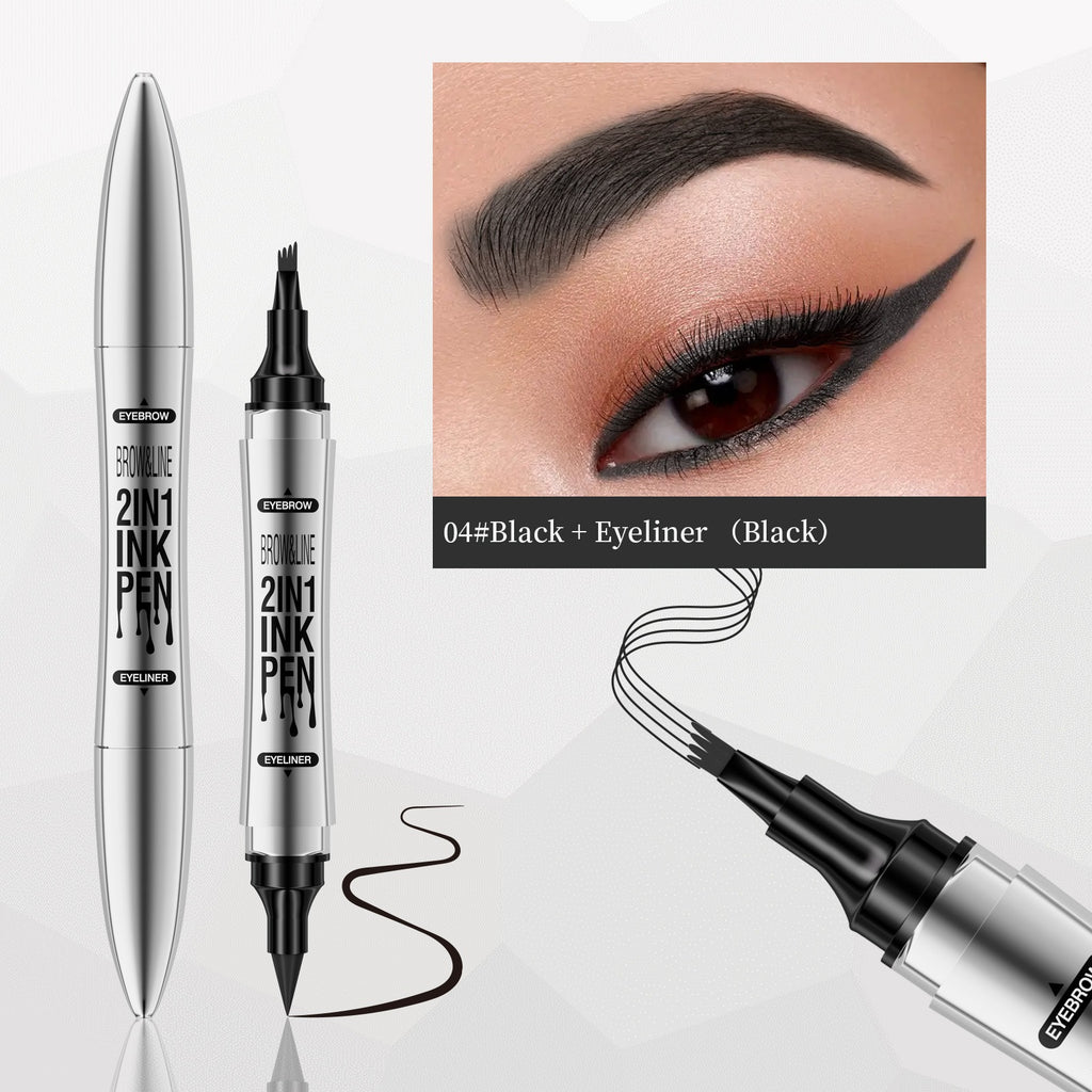2 In 1 Microblading Eyebrow Pen, 4 Fork Tip,3D Waterproof Magic Eyebrow Pencil W