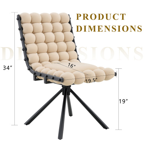 Set Of 2 Beige Puffy Bubble Chair Ball Chain Chair Velvet Dining Chairs With Bla