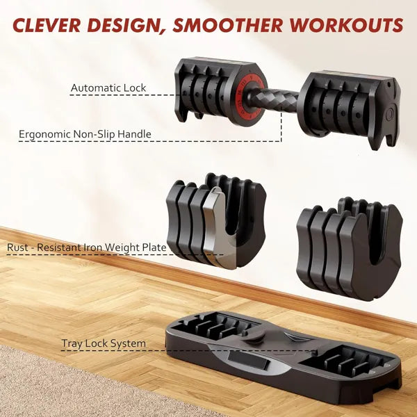 Adjustable Dumbbell Set Of 22.5LB Set-1Sec Adjustable Dumbbell Weights-5 In 1 Fr