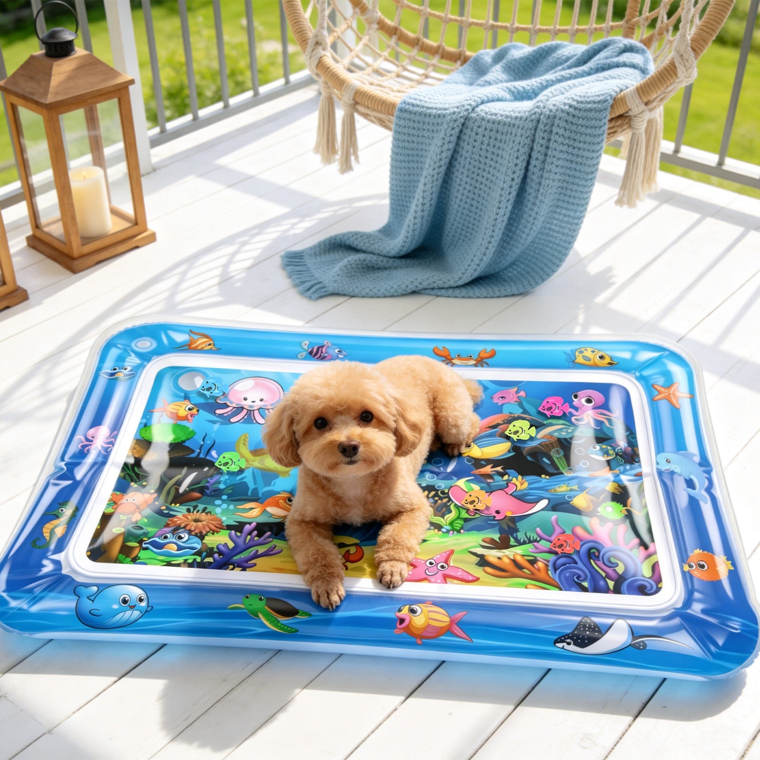 Cat Water Mat Interactive Sensory Play Mat With Floating Fish Toys LED Color Cha