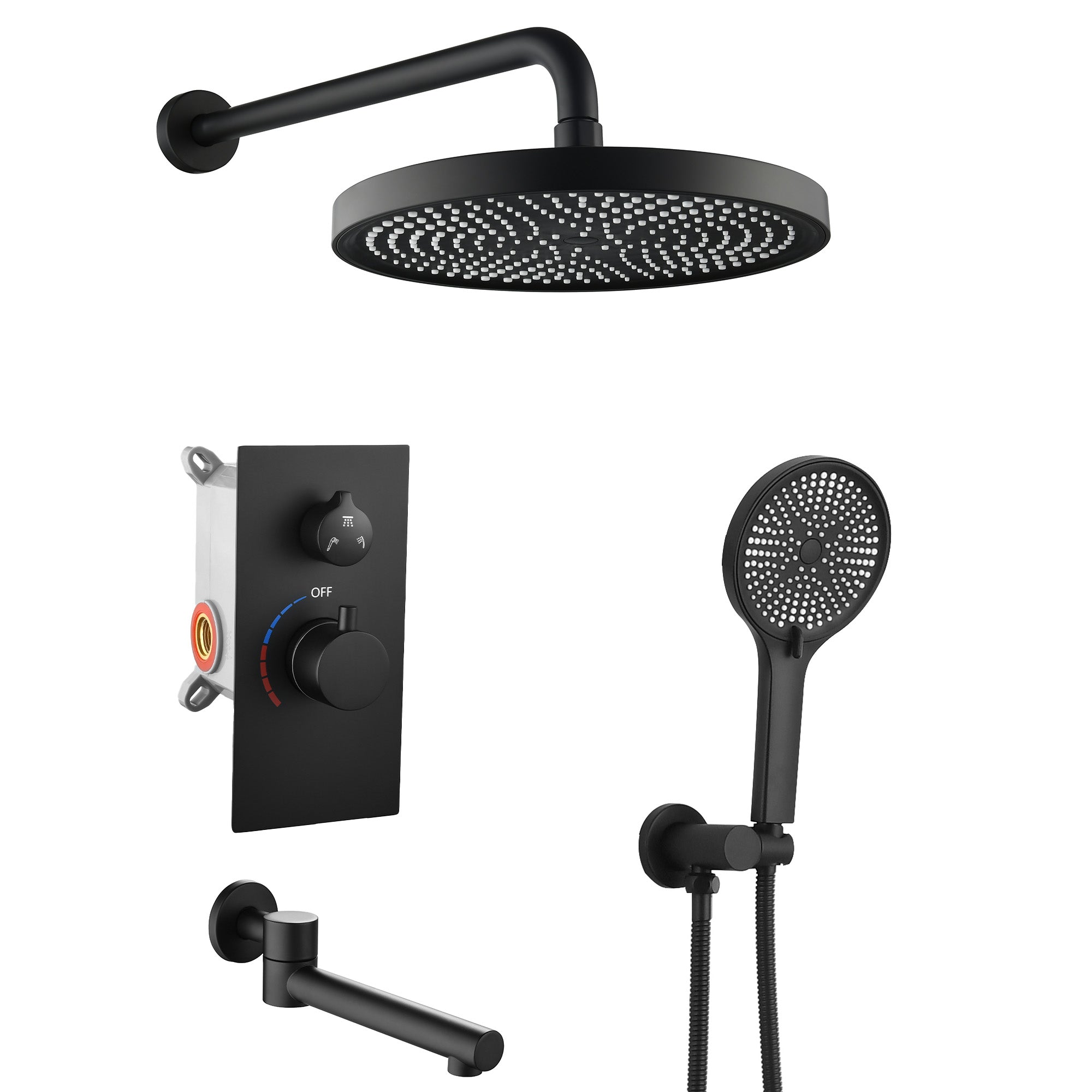Luxury 3-Function Shower System Set - Solid Brass Control Valve, 10  Overhead Sh