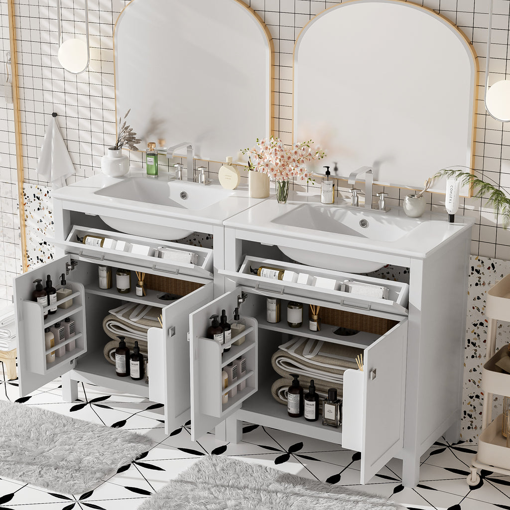 60  Modern White Bathroom Vanity Set With Double Vanities  Separate , Double Cer
