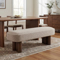 Indoor Khaki Boucle Dining Bench With Walnut Color Legs, 60.04 L Upholstered Sea