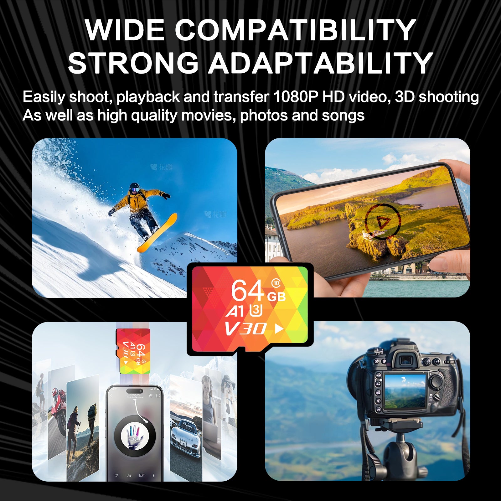 64GB Micro SD Card 3-Pack, A1-U3-V30 High Speed Memory Card, Compatible With Cam
