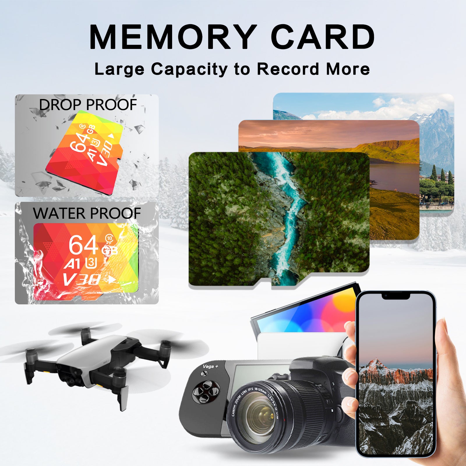 64GB Micro SD Card 3-Pack, A1-U3-V30 High Speed Memory Card, Compatible With Cam