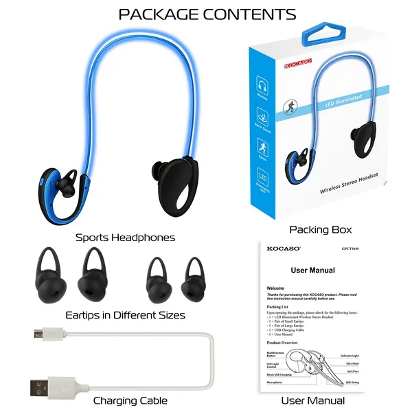 Wireless Sports Headsets Wireless V4.1 Neckband Earphones HD Stereo Sweat-proof 