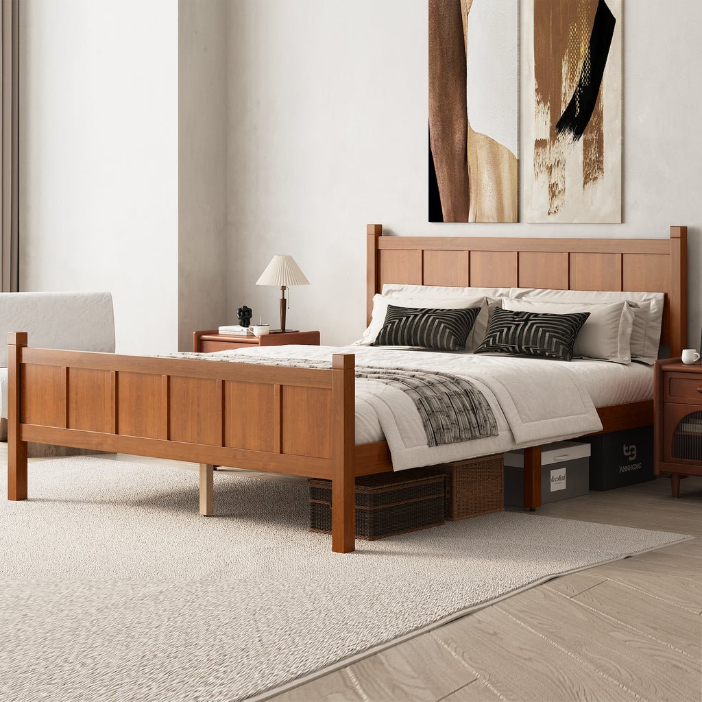 Queen Size Flat Panel Bed With Headboard & Footboard, Minimalist Modern Platform