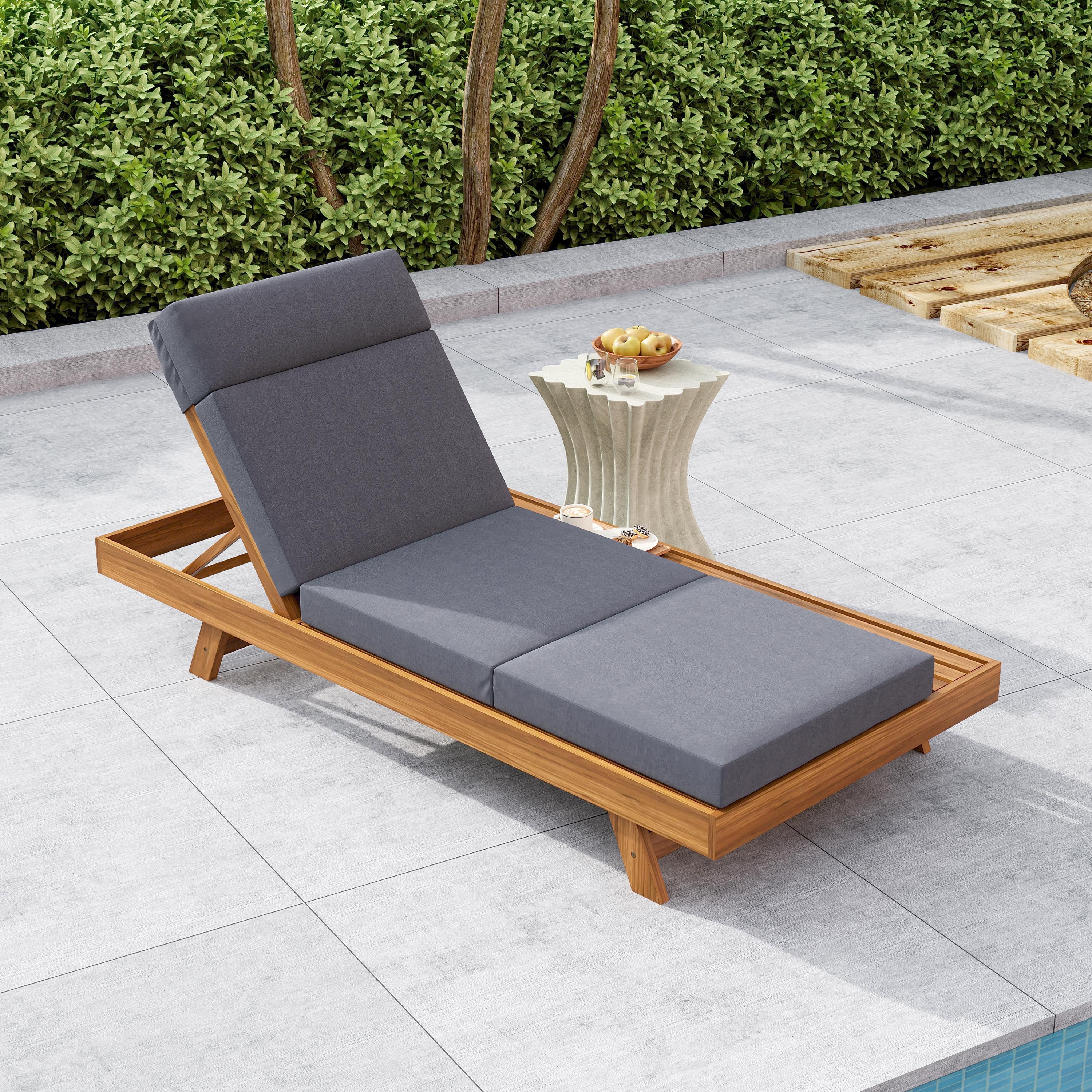 LOUNGE CHAISE SET WITH HEADREST,SPACE AVAILABLE ON ONE SIDE, ACACIA WOOD WITH WA