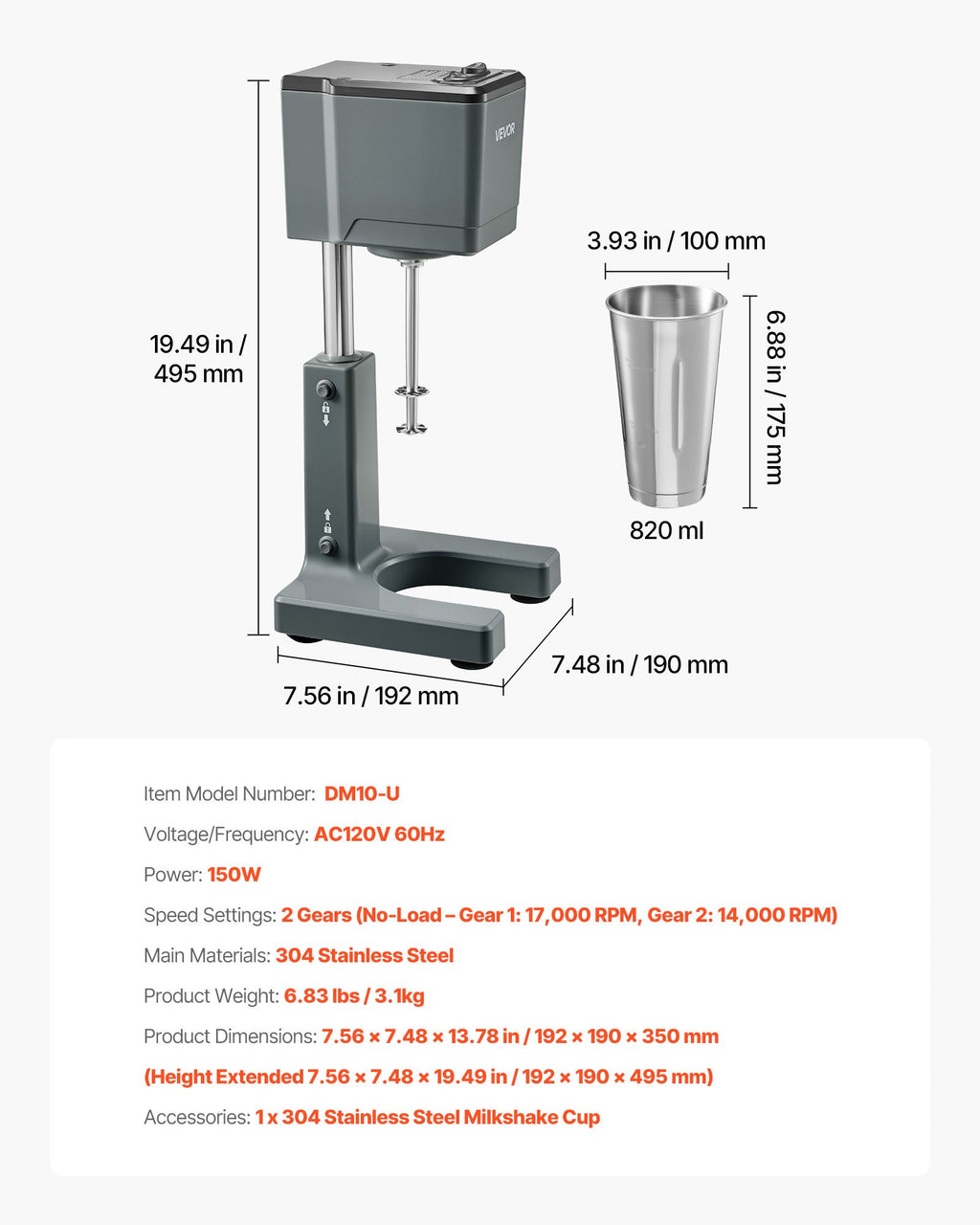 Milkshake Maker, 150W Milk Shake Maker Mixer, Single Head Drink Mixer Blender Ma