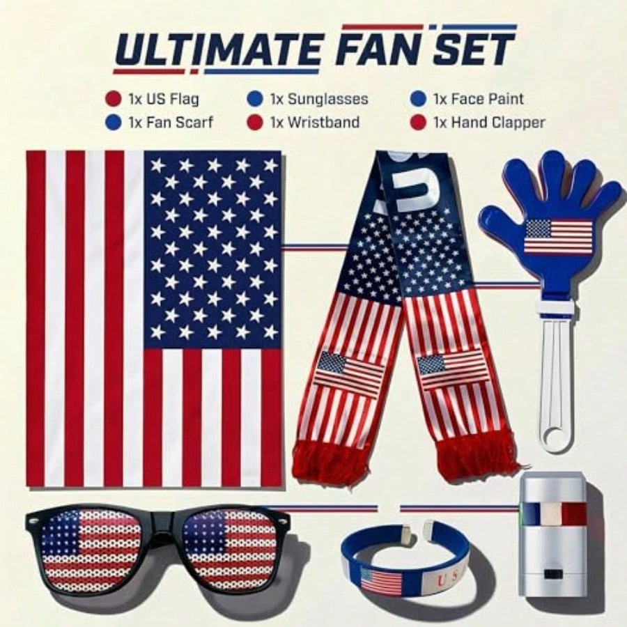 6pcs Set The 2026 American Celebration,USA World Cup Fan Kit,Complete Soccer Che