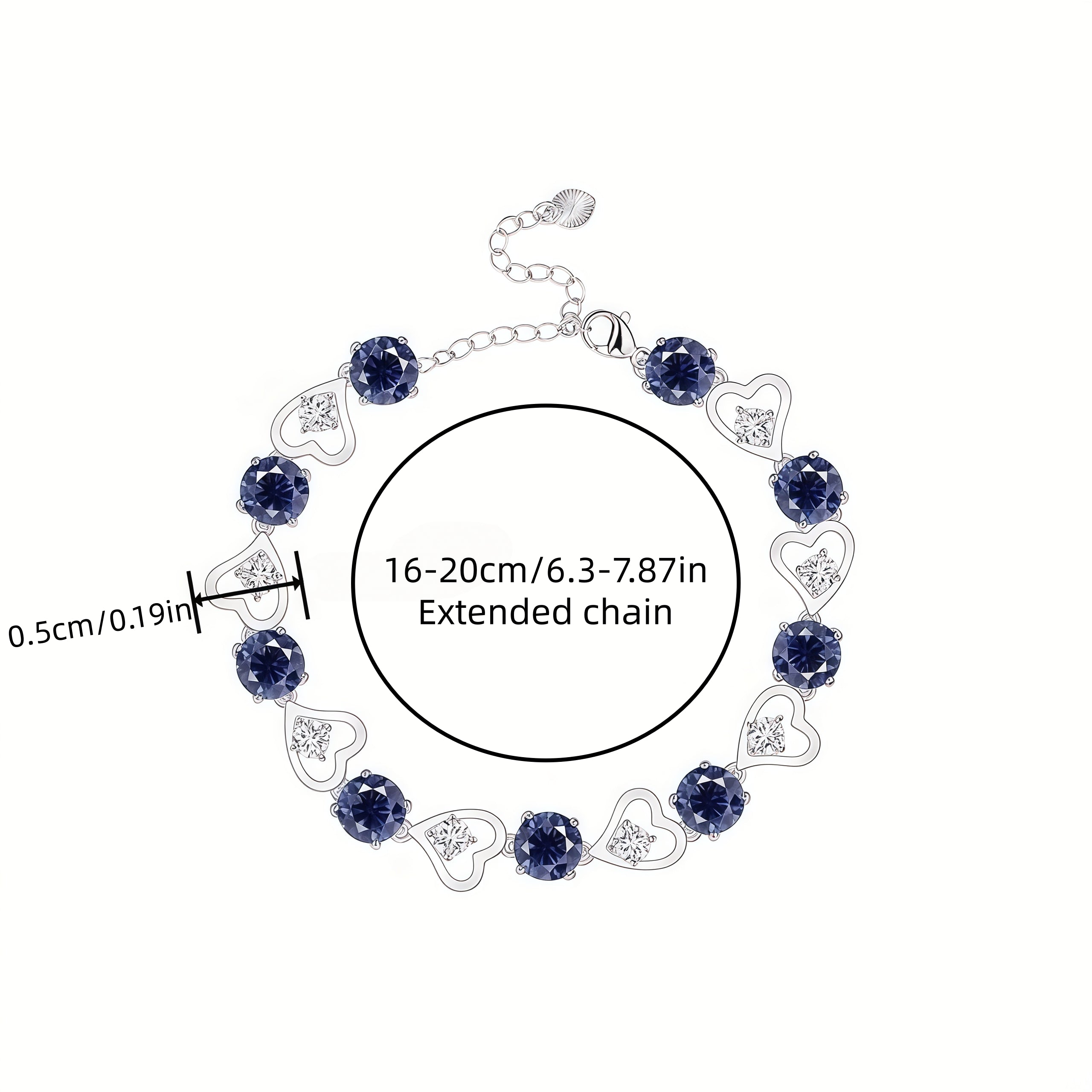 Heart Link Round Blue CZ Tennis Bracelet For Women, Copper Plated Silver With Ad