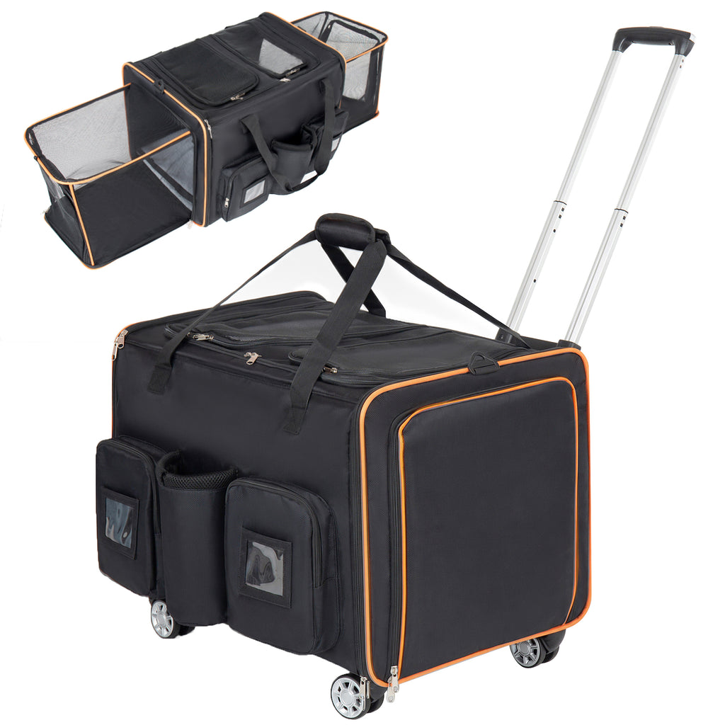 2 In 1 Large Cat Carrier For 2 Cats,Rolling Pet Carrier With Wheels,Expandable F