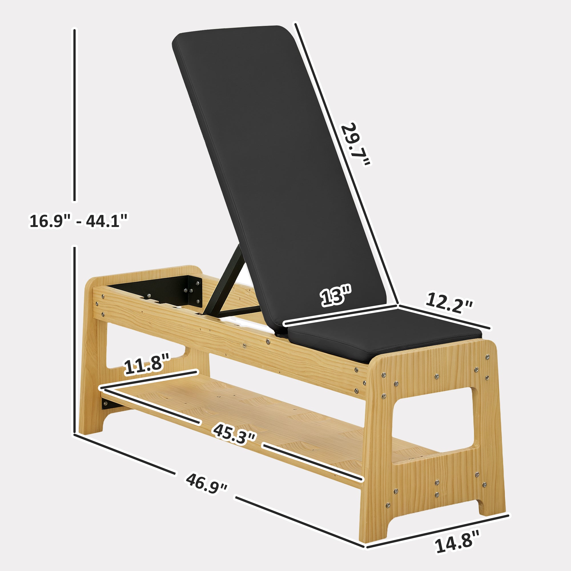 Wooden Adjustable Weight Bench with Dumbbell Rack, Flat or Incline Workout Bench