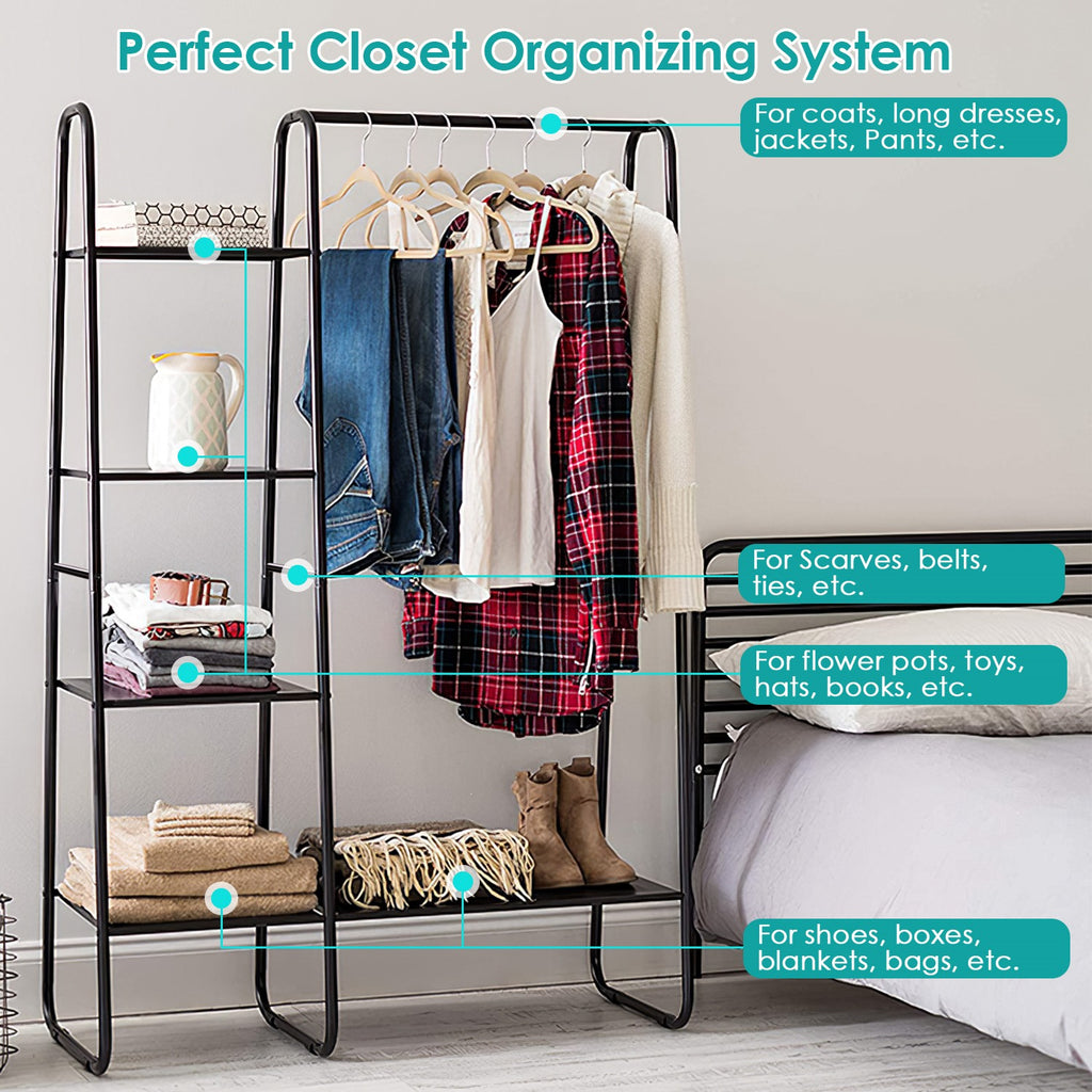 1Pc Metal Garment Hanging Rack Shoe Clothing Organizer Shelves Freestanding Clot