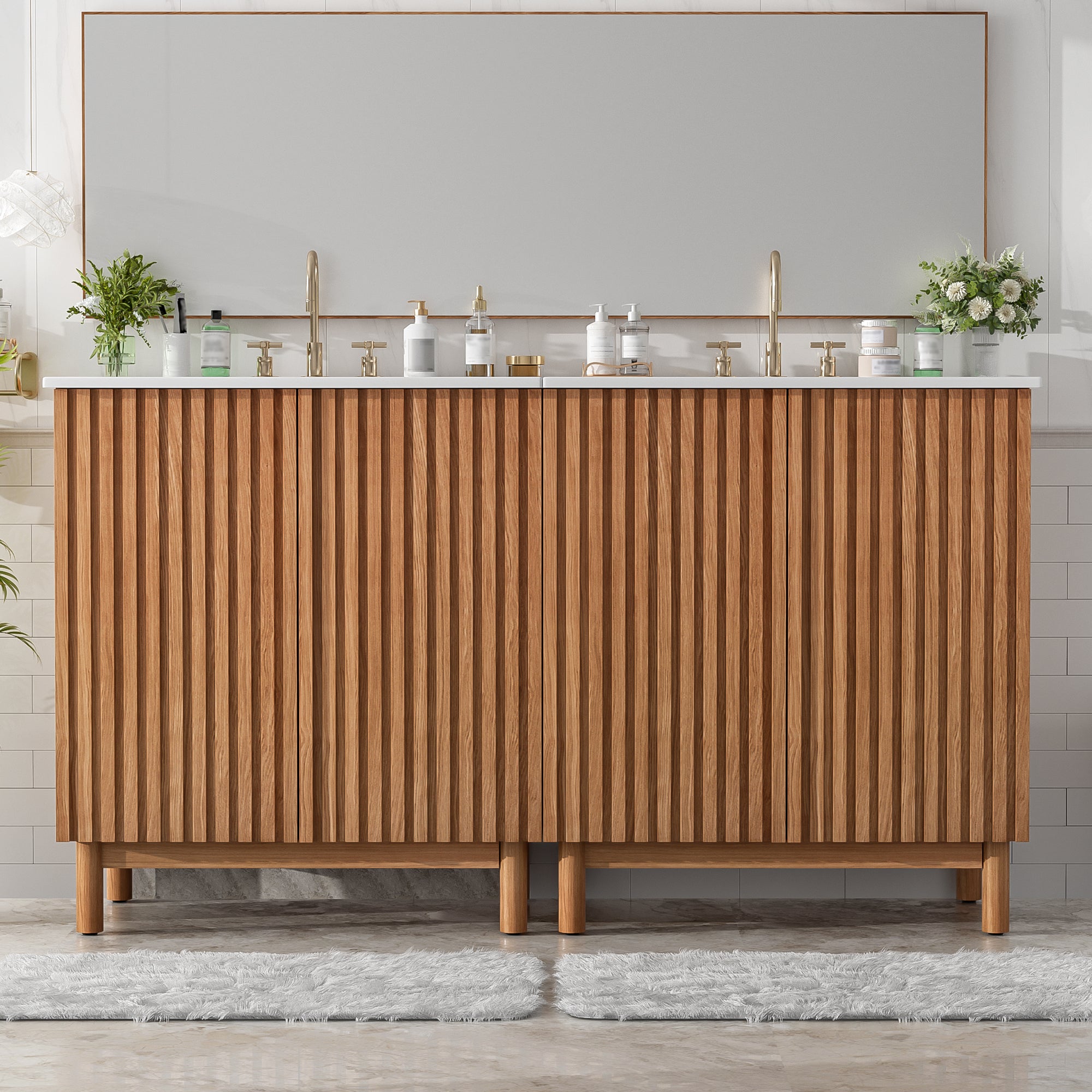 59.8  Bathroom Vanity Combo With Ceramic Sink, Traditional American Style, Woode