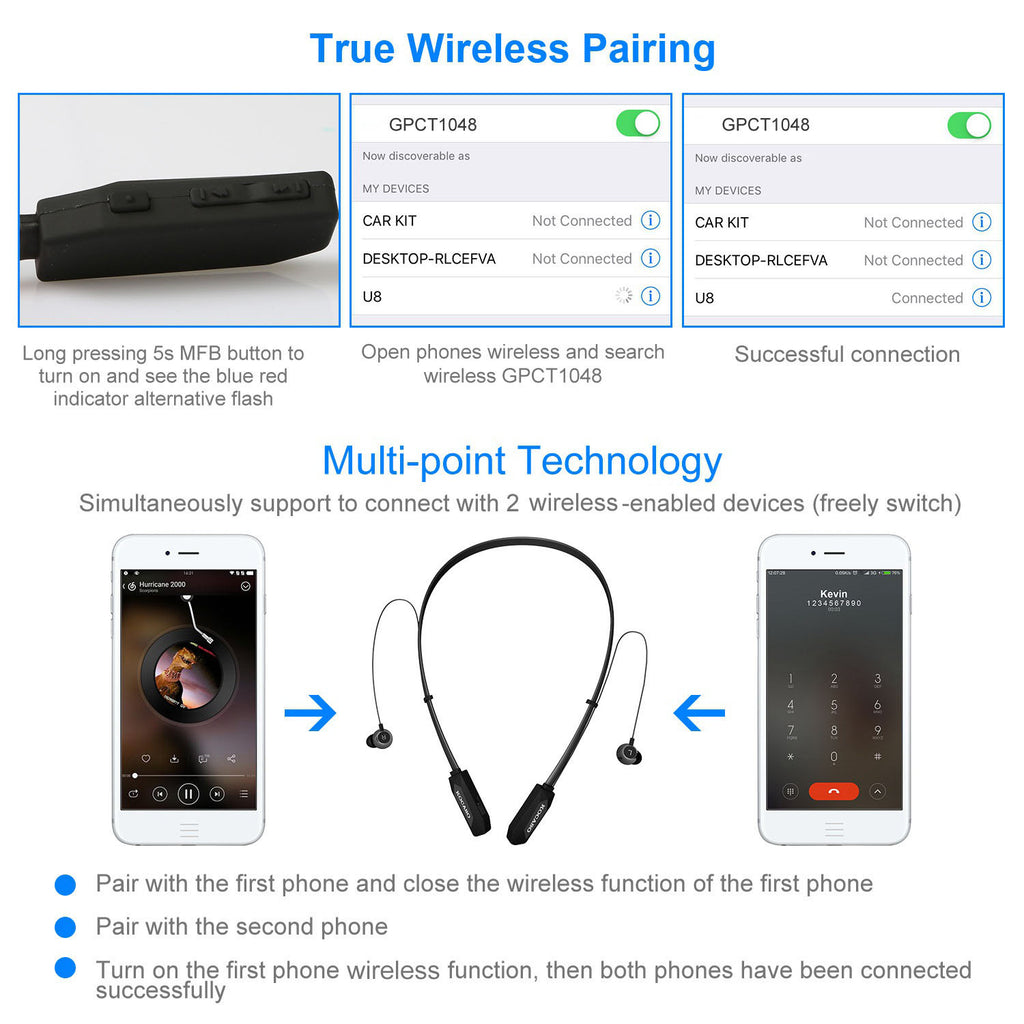Black-Red Color Options -- 1Pc Wireless Neckband Headphones V4.2 Sweat-proof Spo