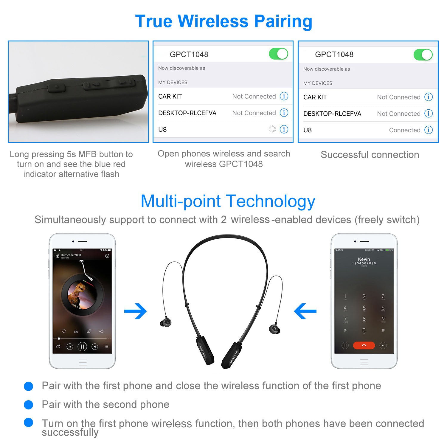 Black-Red Color Options -- 1Pc Wireless Neckband Headphones V4.2 Sweat-proof Spo