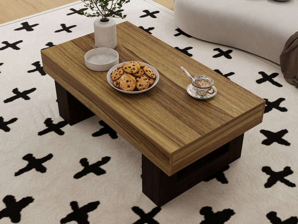42 Inch Wood Rectangular Coffee Table, All MDF Farmhouse Accent Center Low Cockt