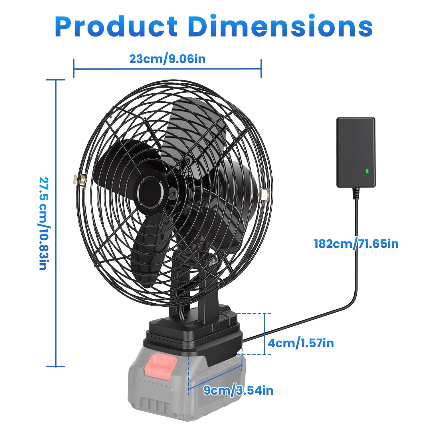1Pc 9.06In Portable Jobsite Fan Compatible With 21V Battery Cordless Workshop Fa