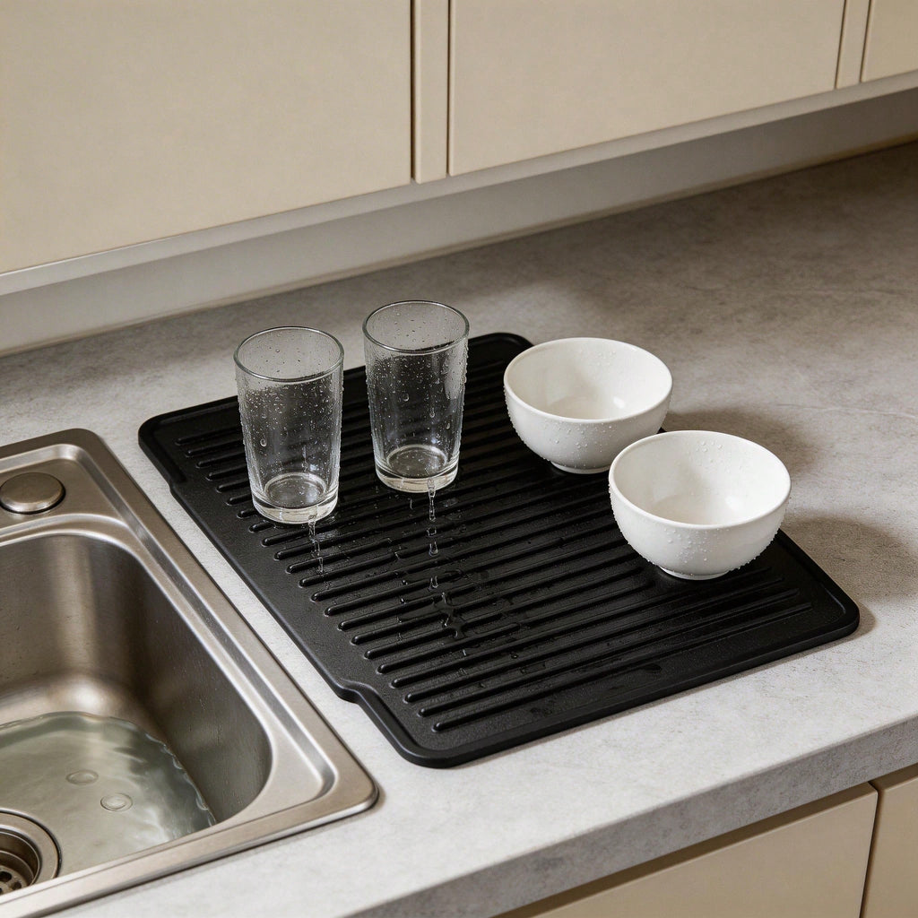 Non Slip Large Silicone Dish Draining Mat, Heat Resistant Sink Liner Countertop 