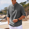 Men's Casual Shirt Long Sleeve Stand Collar Solid Color Shirt Mens Clo (Viral) — MEGA MARKET