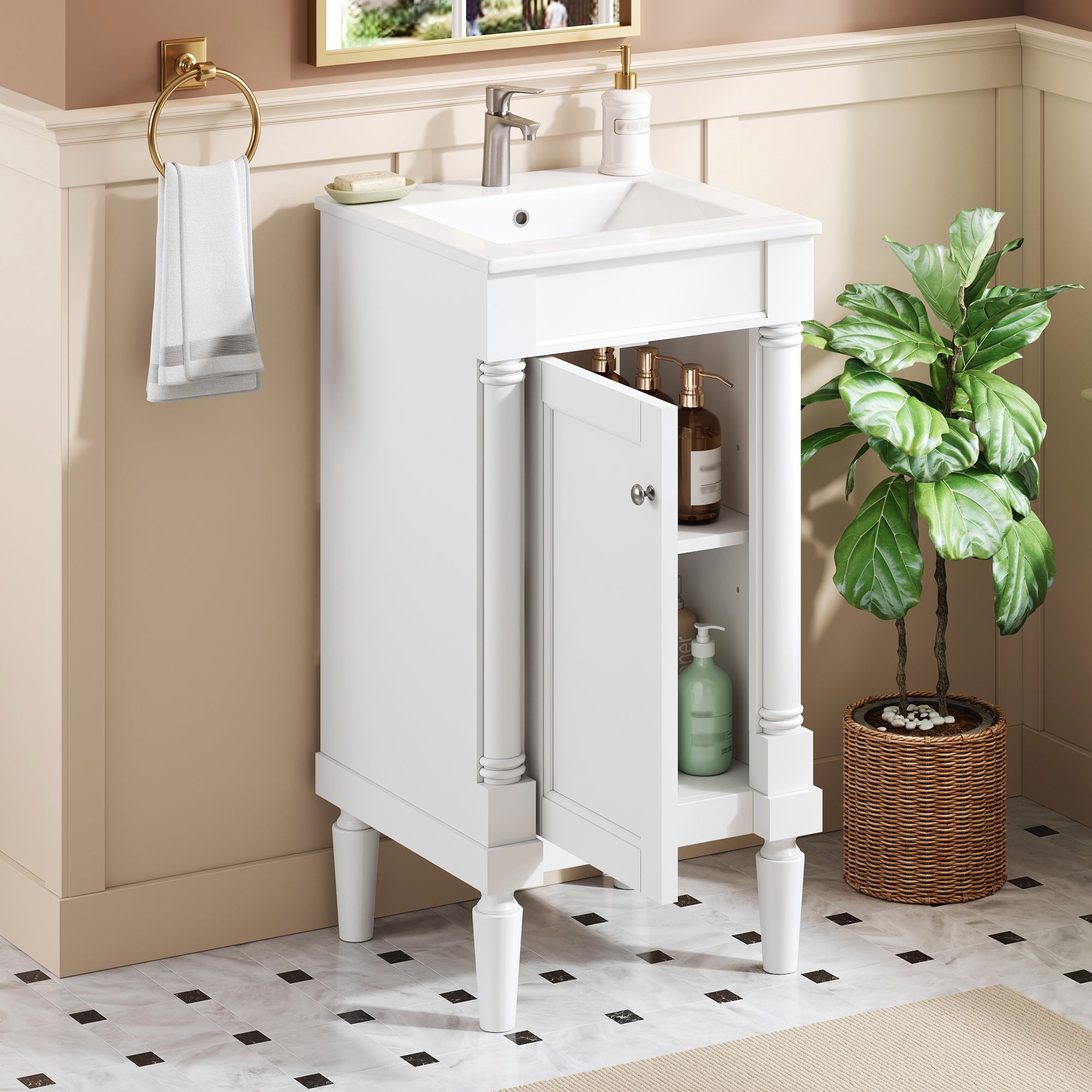 18   French Style Bathroom Cabinet With Storage, Small Space Solution With Ceram