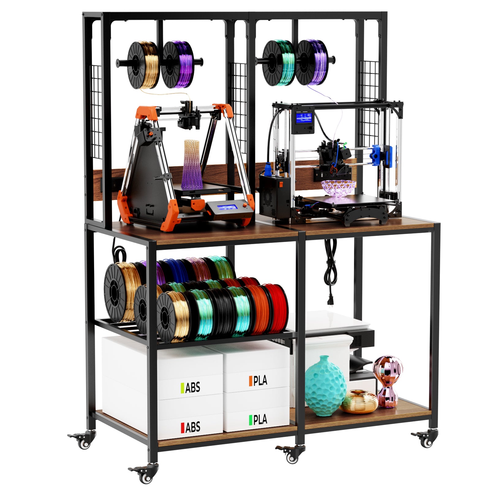 Double 3D Printer Stand With Filament Storage, Heavy-Duty Metal Frame Dual 3D Pr