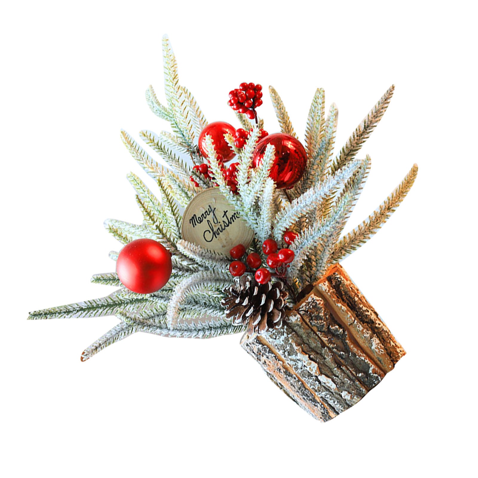 35cm Tabletop Xmas Tree Bark Wooden Barrel Decoration Artificial Bouquet Ornamen