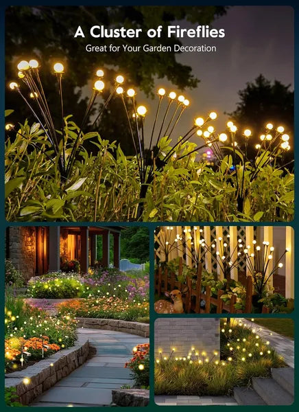Solar Garden Lights - 4 Pack 48 LED Firefly Lights With 2 Lighting Mode, Sway By