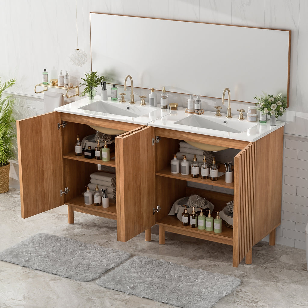 59.8  Bathroom Vanity Combo With Ceramic Sink, Traditional American Style, Woode