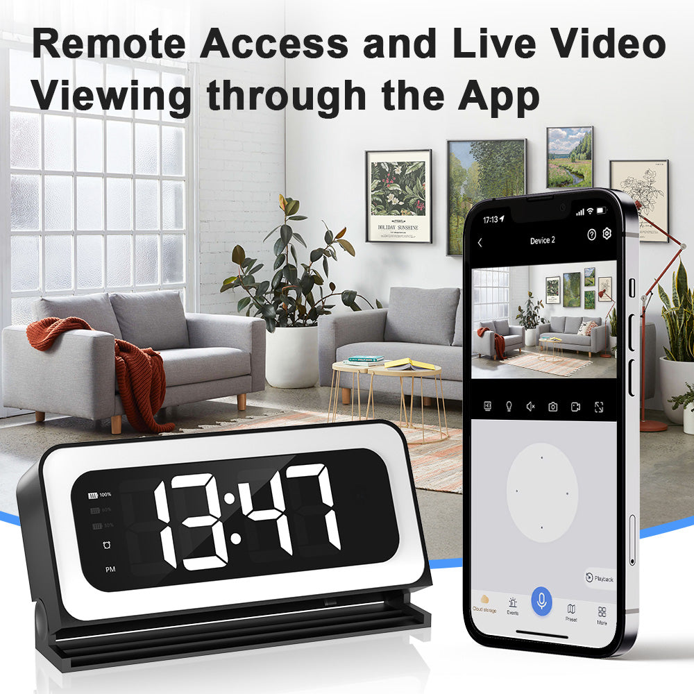 3MP Black Color Wireless Wifi Alarm Clock Camera Video Recording Home Baby Monit