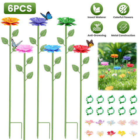 Outdoor Pollinator Water Stakes, Flower Design Bee Butterfly