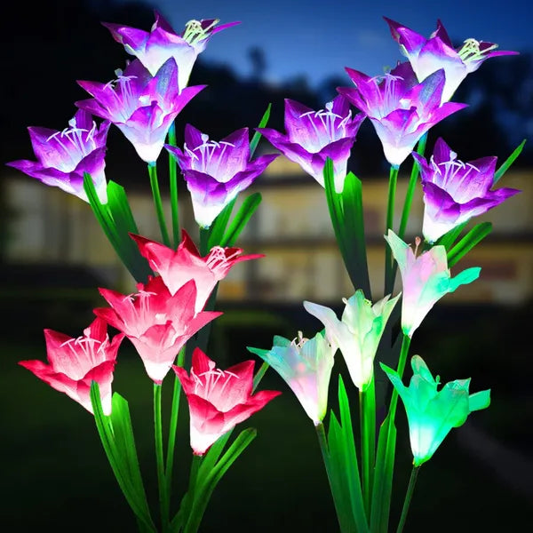 Outdoor Solar Lights, 4 Pack Solar Garden Light With Bigger Lily Flowers, Waterp