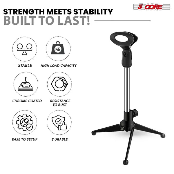 5Core Desktop Mic Stand Tripod Universal Desk Microphone Holder Table Top Stands