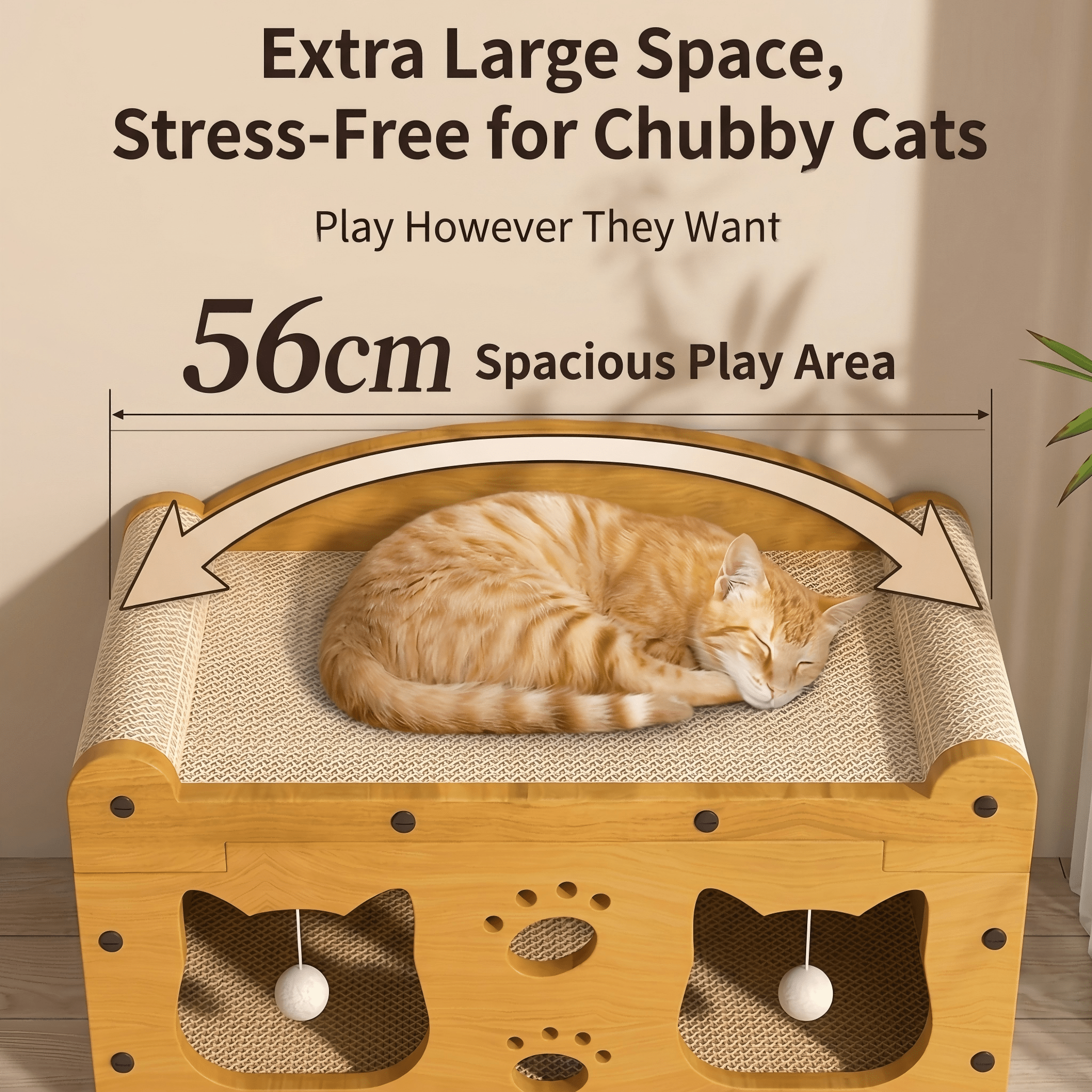 Multi-Style Double-Layer Cat Scratcher House, 2-Tier Large Cat Villa Bed With Co