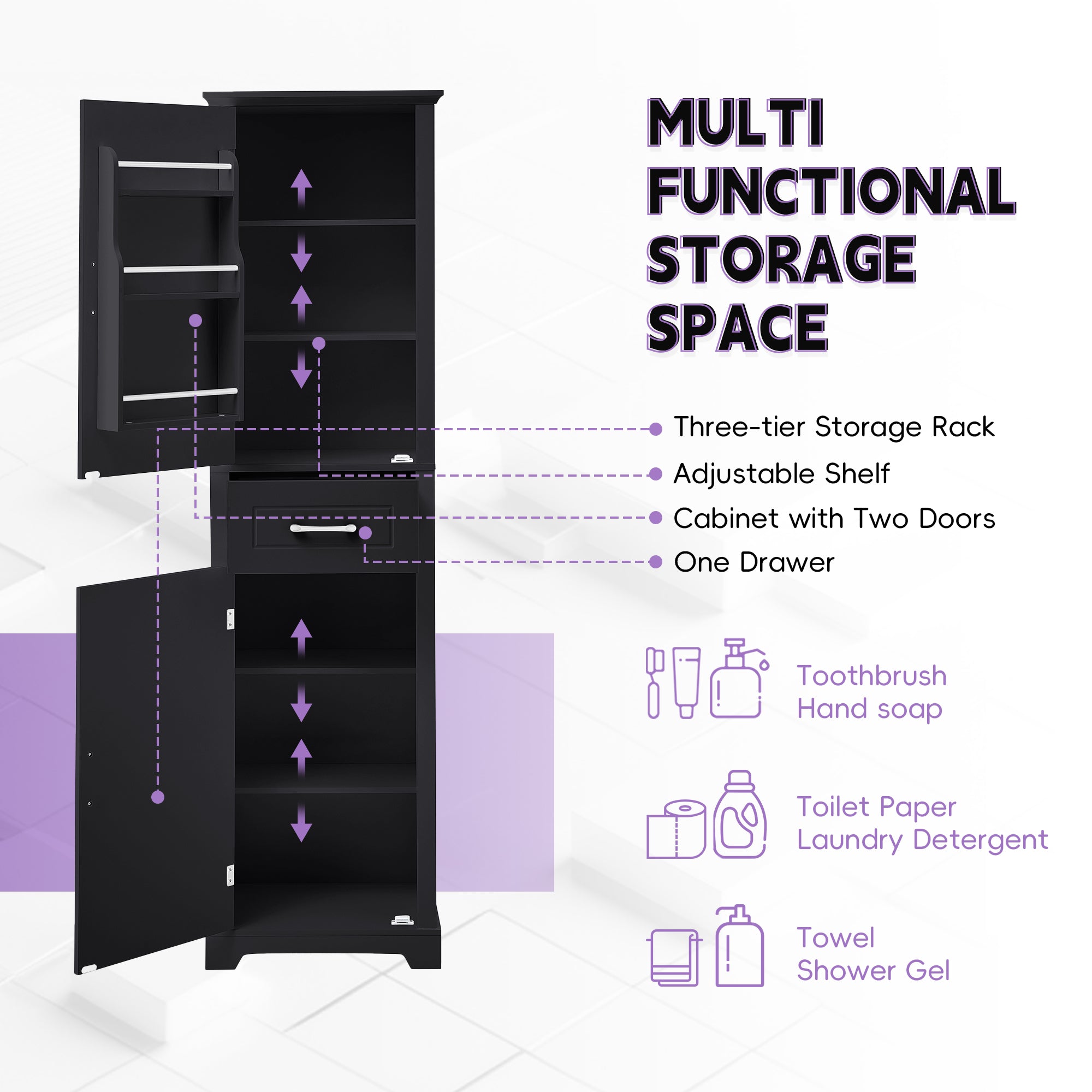 Tall Bathroom Storage Cabinet, Freestanding Storage Cabinet With Two Doors And A