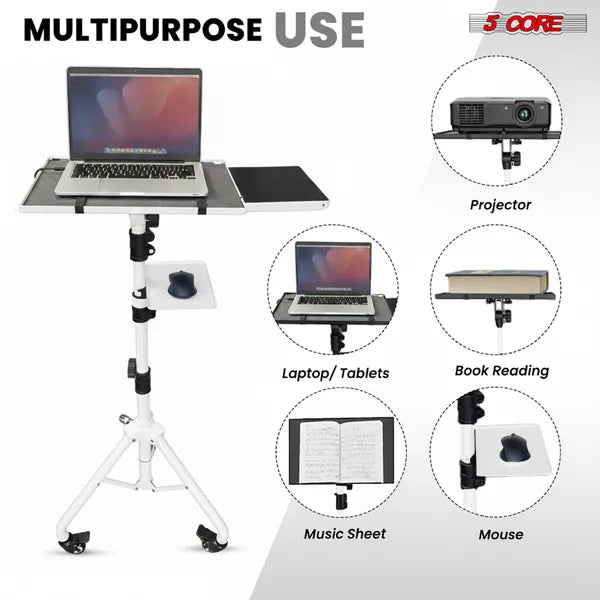 Projector Stand 29.5 To 71 Inch Adjustable Tripod 2 Shelves Portable Laptop Cart