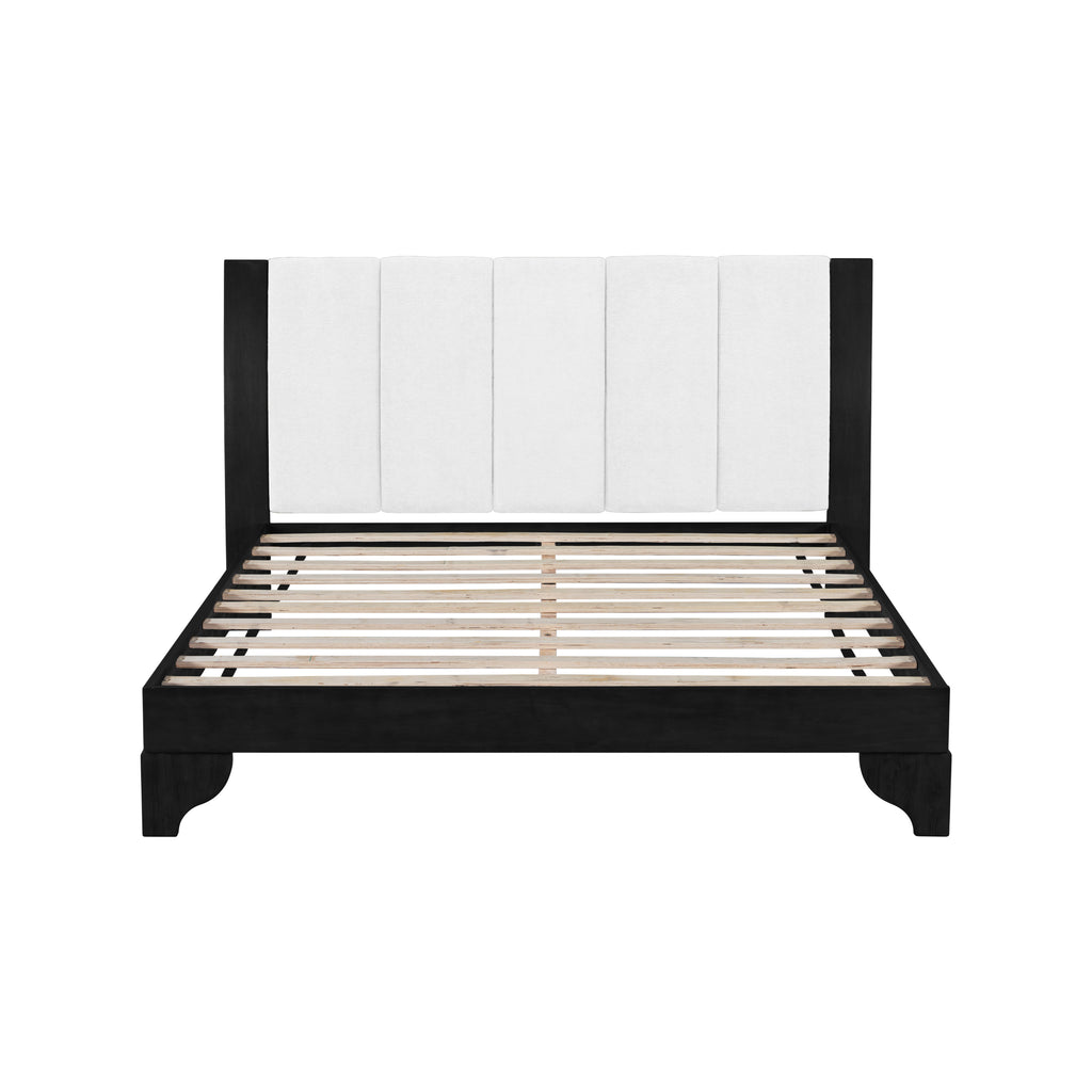 Queen Size Bed Frame Black White Pine Manufactured Wood 82.7x 69.7 6-8 Mattress 