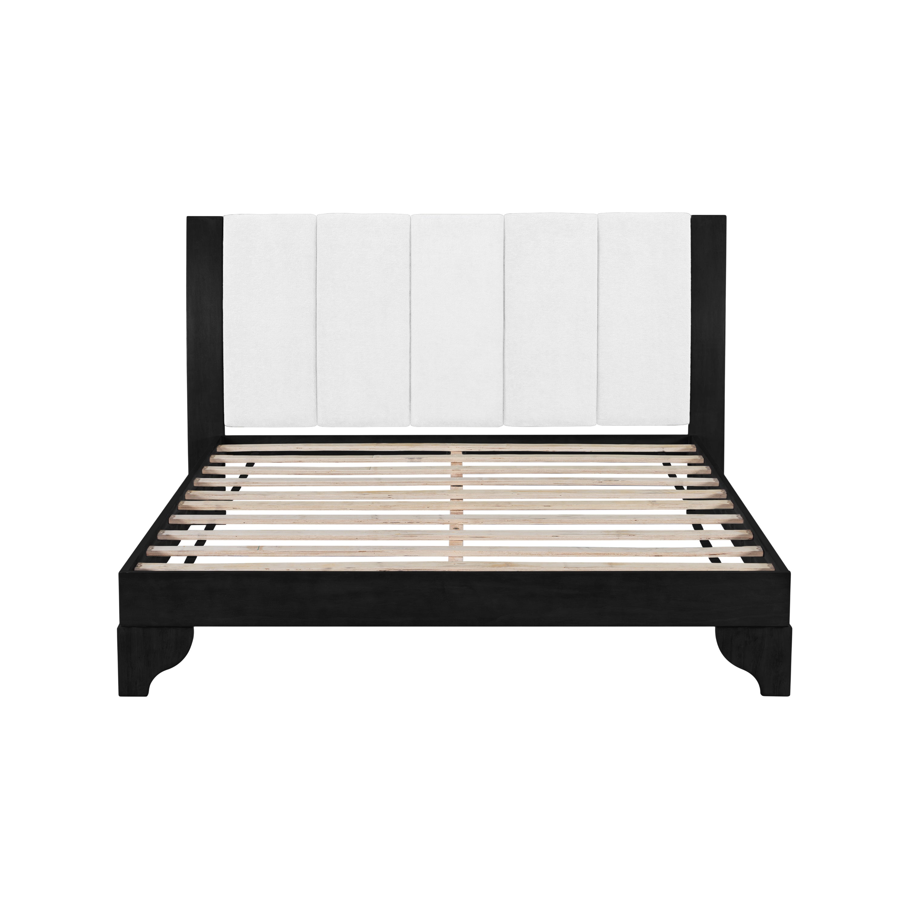 Queen Size Bed Frame Black White Pine Manufactured Wood 82.7x 69.7 6-8 Mattress 